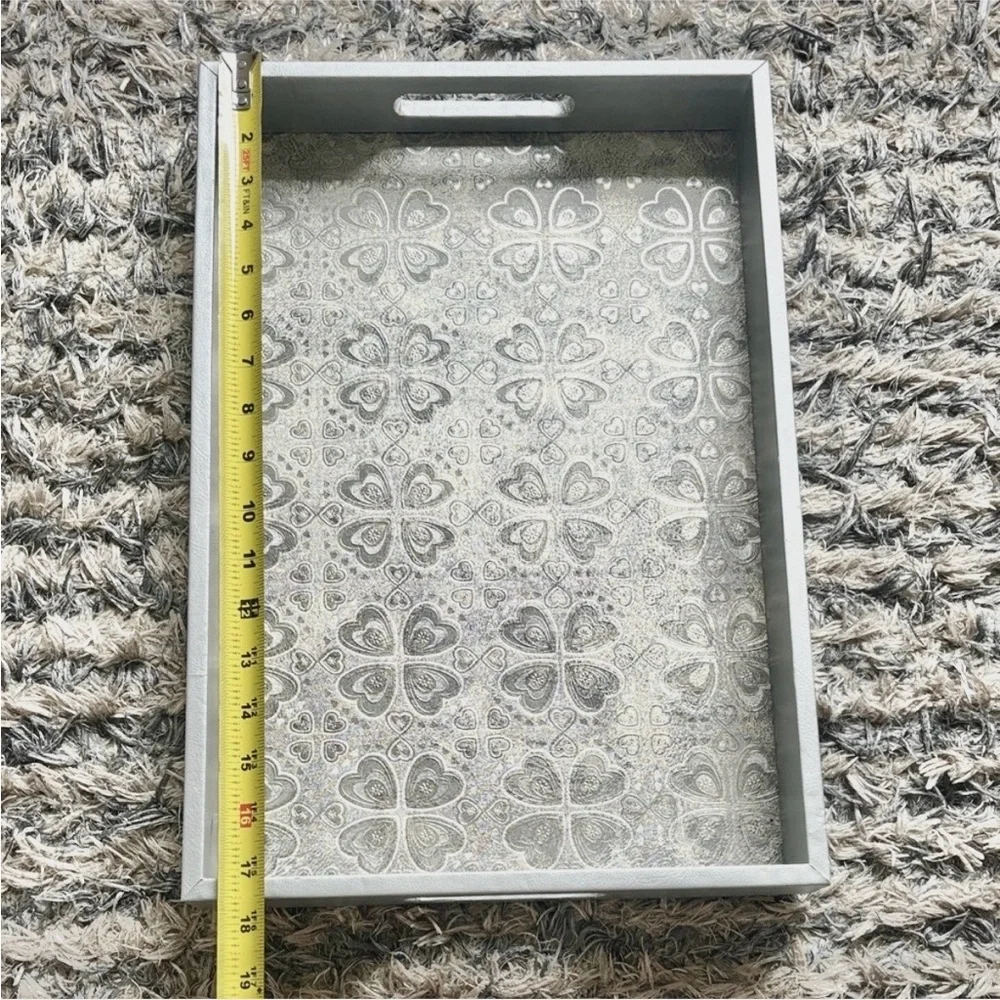 Gray Decorative Vanity Tray with Patterned Insert 17.5 x 12 x 2